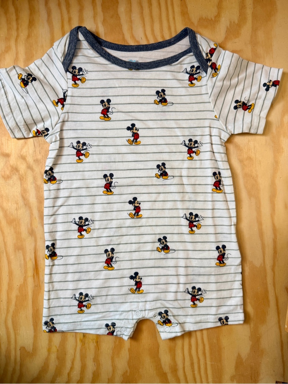 Disney White & Blue Striped Mickey Mouse Short Sleeve One-Piece